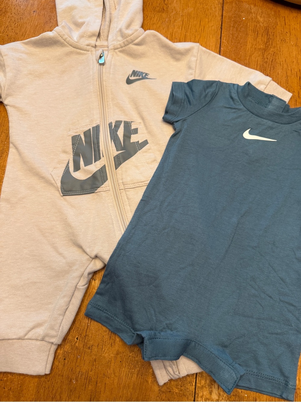 Nike infant Cream Zip Hoodie Romper & Teal Short-Sleeve Onesie